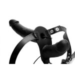 Power Pegger Black Silicone Vibrating Double Dildo with Harness - Image 8